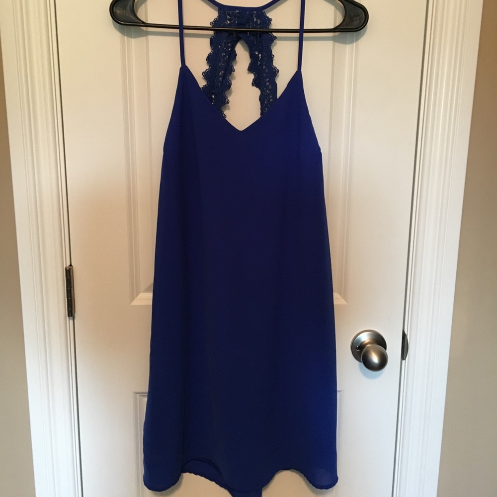 Love Riche Blue Lace Open Back Dress
